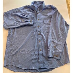 Orvis Button Down Shirt Mens XXL Blue Long Sleeve Polyester Outdoor Pocket